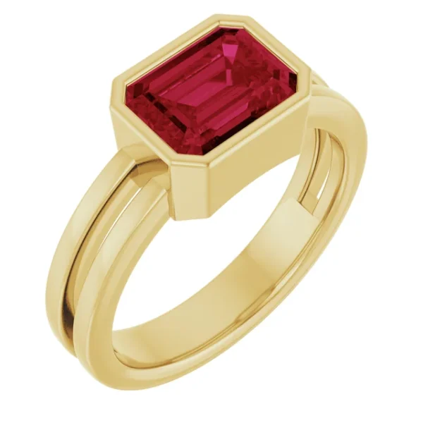 14K Yellow Gold Lab-Grown Ruby Ring