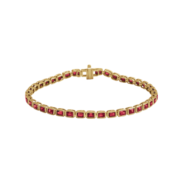 14K Yellow Gold Lab-Grown Ruby Line 7" Bracelet