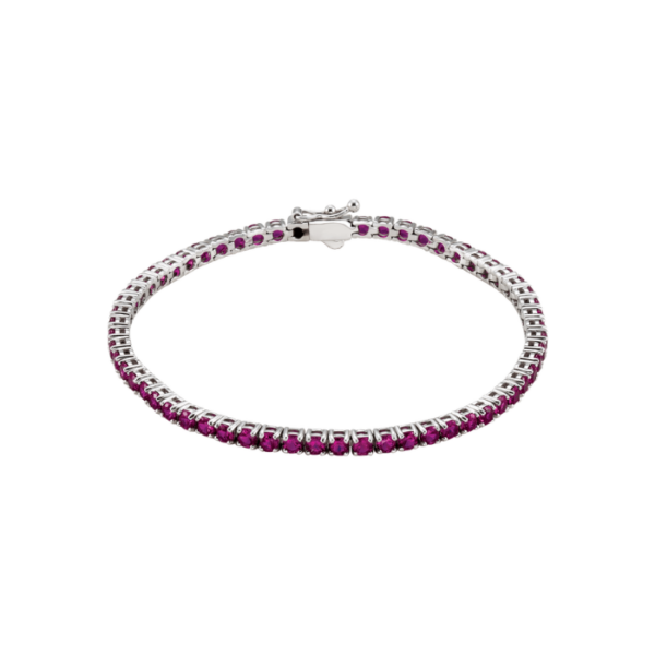 14K White Gold Lab-Grown Ruby Line 7.25" Bracelet