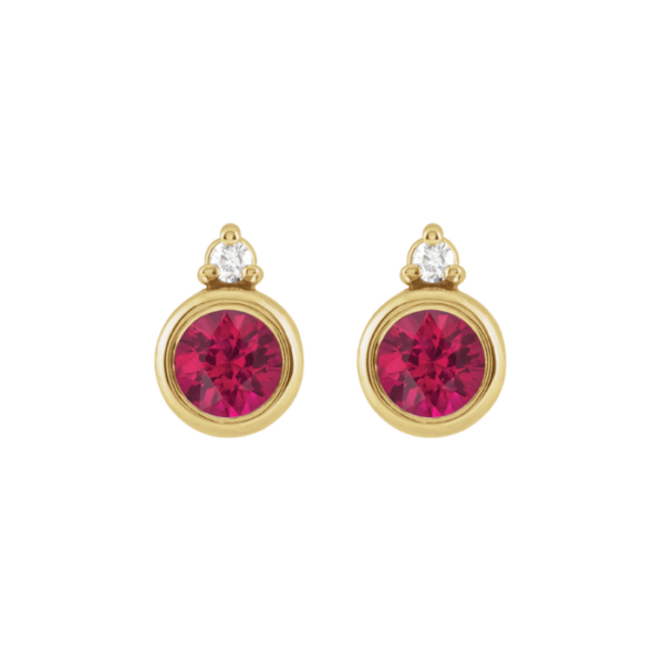 14K Yellow Gold 4 mm Lab-Grown Ruby & .03 CTW Natural Diamond Earrings