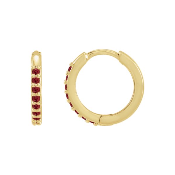 14K Yellow Gold Lab-Grown Ruby Hinged 12.5 mm Hoop Earrings