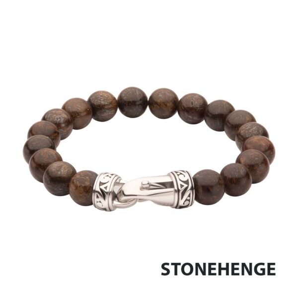 Stonehenge: 10mm Bronzite Stone Bead Bracelet with Antiqued Stainless Steel Clasp