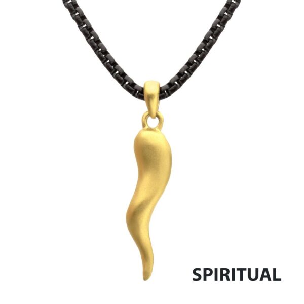 Spiritual: Matte 18Kt Gold IP Steel Italian Horn with Black IP Steel Box Chain