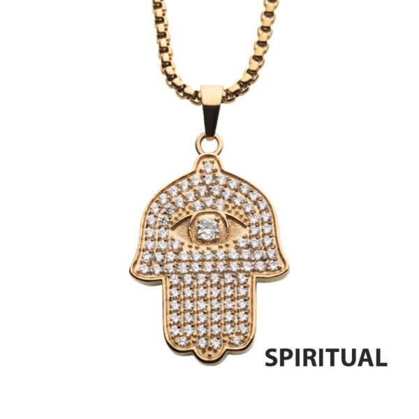 Spiritual: Gold IP Hamsa with 94 CZs